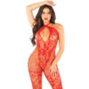 LEG AVENUE - BODYSTOCKING DE REJILLA CON ESTAMPADO DE FLORES ROJO TALLA ÚNICA - Imagen 2