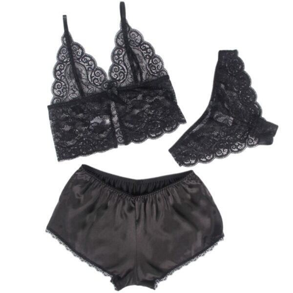 SUBBLIME - 953911 SET 3 PIEZAS ENCAJE Y SATEN NEGRO S/M - Imagen 3