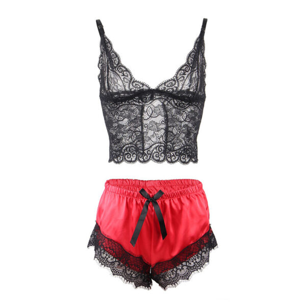 SUBBLIME - 953959 PIJAMA SEXY SATEN Y  ENCAJE NEGRO/ROJO S/M - Imagen 5