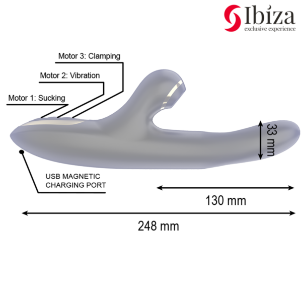 IBIZA - VIBRADOR  HI-TECH RABITT POR ONDAS CLITORIALES Y  DOBLE PINCHING NEGRO - Imagen 4