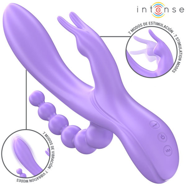 INTENSE - MIKO TRIPLE VIBRADOR RABBIT  ESTIMULADOR  ANAL 7 VIBRACIONES MORADO - Imagen 2