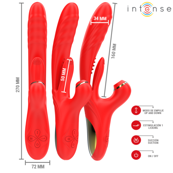 INTENSE - KAROL VIBRADOR MULTIFUNCIÓN EMPUJE  ESTIMULACIÓN  ONDAS ESTIMULADORAS ROJO - Imagen 3