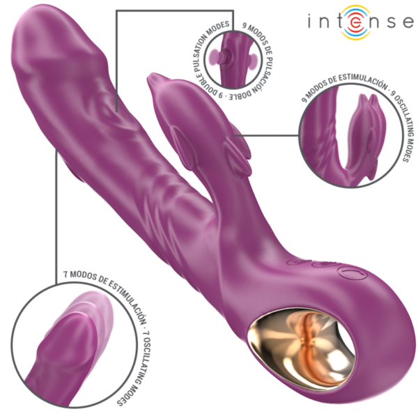 INTENSE - HALLE VIBRADOR MULTIFUNCIÓN CON LENGUA ESTIMULADORA EN FORMA DE DELFÍN MORADO - Imagen 2
