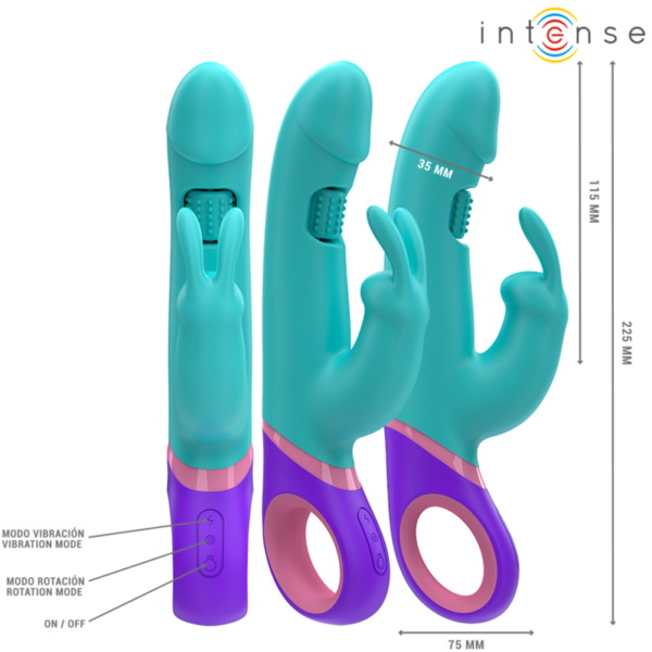 INTENSE - MÓNICA VIBRADOR RABBIT CON ESTIMULADOR ROTATORIO DEL PUNTO G AZUL - Imagen 3