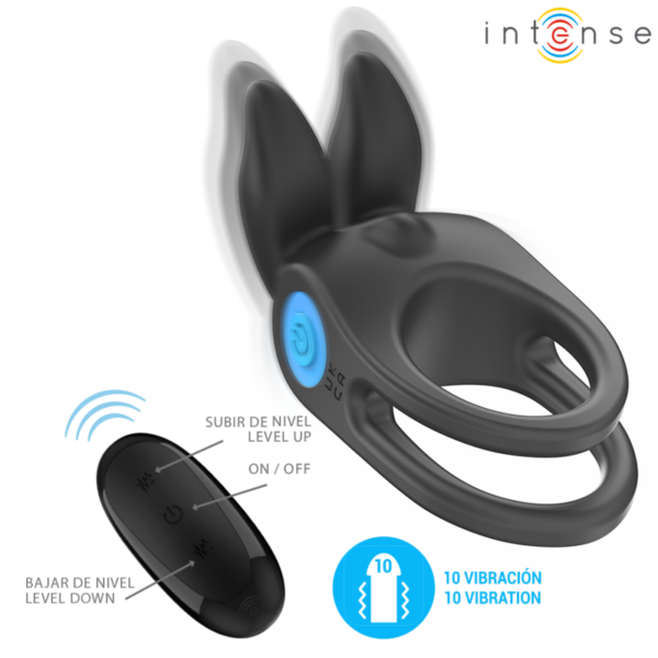 INTENSE - SAM ANILLO DOBLE VIBRADOR PENE 10 VIBRACIONES NEGRO - Imagen 4