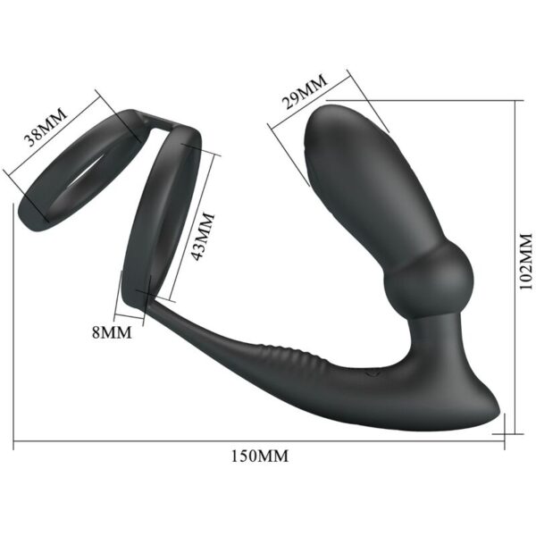 PRETTY LOVE - EMONI ANILLO PENE + PLUG ANAL 12 VIBRACIONES NEGRO - Imagen 5
