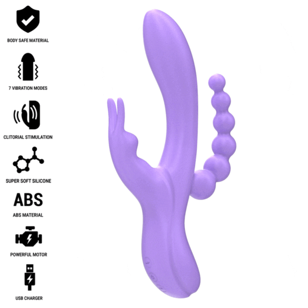 INTENSE - MIKO TRIPLE VIBRADOR RABBIT  ESTIMULADOR  ANAL 7 VIBRACIONES MORADO