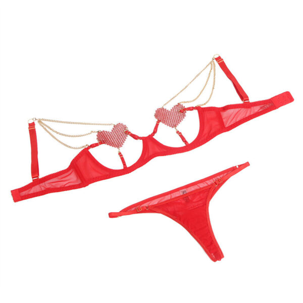 SUBBLIME - 955526 CONJUNTO SUJETADOR CON CADENAS Y CORAZÓN DE MALLA ROJO L/XL - Imagen 4