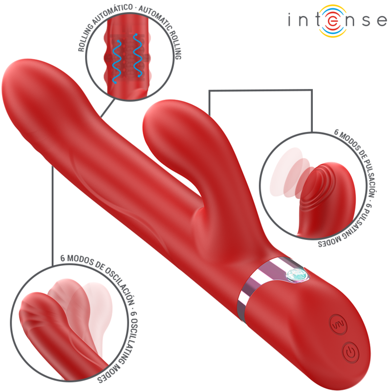 INTENSE - LELE VIBRADOR MULTIFUNCIÓN ROTATORIO OSCILACIÓN ESTIMULACIÓN ROJO - Imagen 2