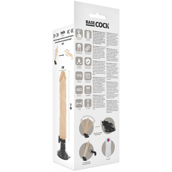 BASECOCK - VIBRADOR REALÍSTICO CONTROL REMOTO NATURAL 21 CM -O- 4 CM - Imagen 5