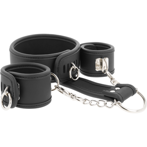 FETISH SUBMISSIVE - COLLAR Y ESPOSAS CUERO VEGANO CON FORRO DE NEOPRENO - Imagen 2