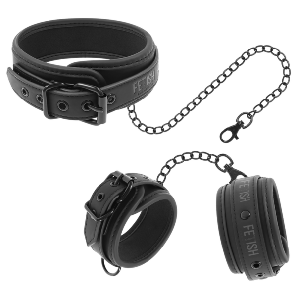 FETISH SUBMISSIVE - COLLAR Y ESPOSAS CUERO VEGANO CON FORRO DE NEOPRENO - Imagen 2